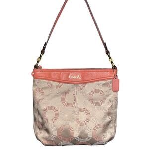 Coach Ashley Dotted Op Art Hippie Khaki & Tearose Jacquard Shoulder Bag F20088